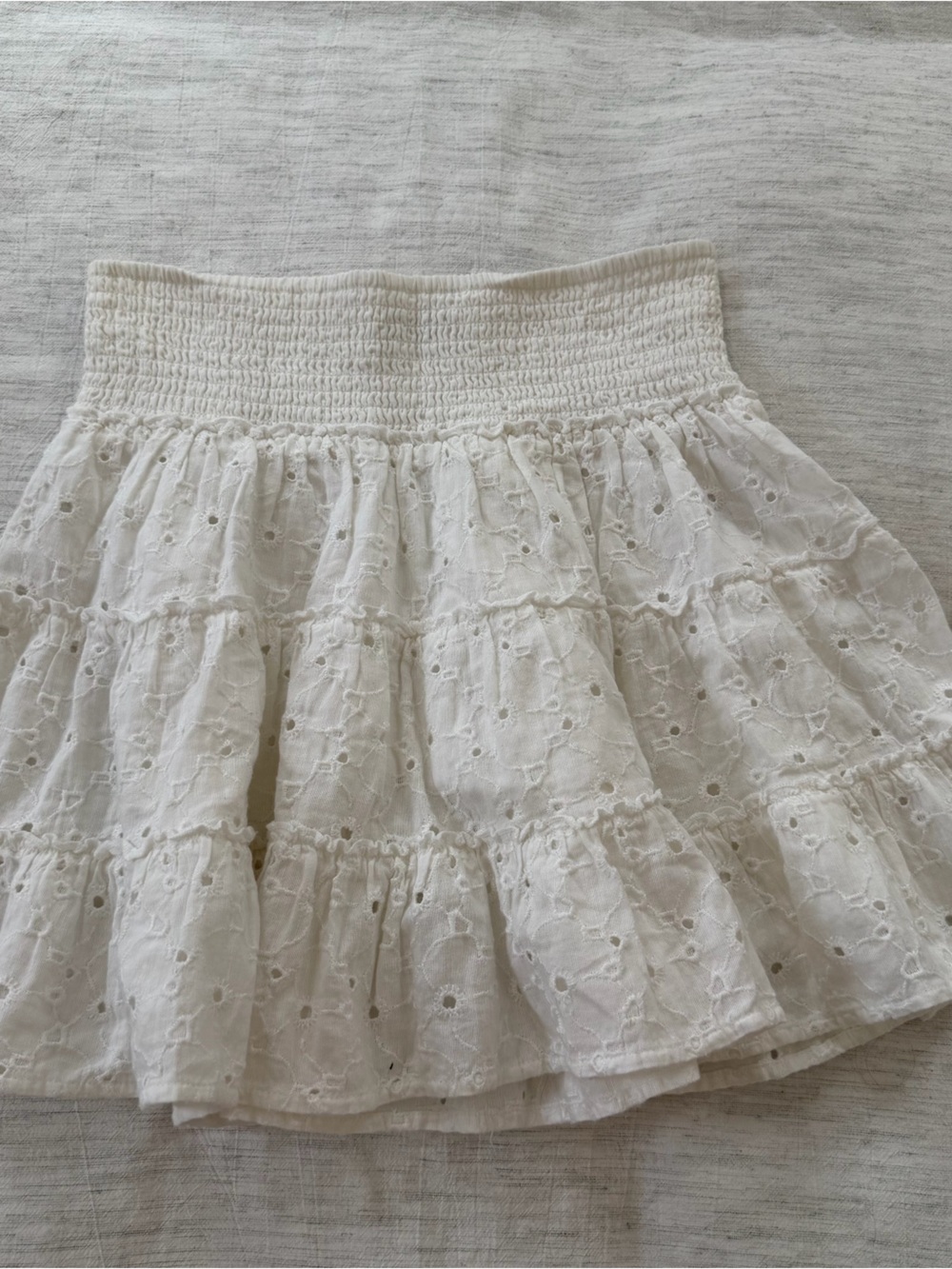 White Eyelet Smocked Waist Flowy Skirt